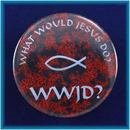 Magnetek s textem-prům.5cm-WWJD? - ryba