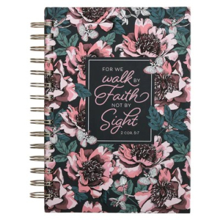 Velký drátěný zápisník -Walk By Faith Pink Floral - 2 Corinthian
